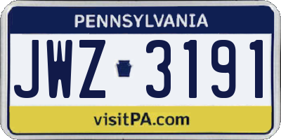 PA license plate JWZ3191