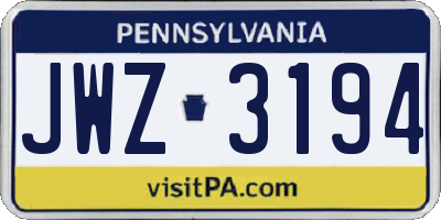 PA license plate JWZ3194