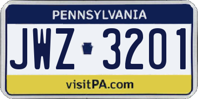 PA license plate JWZ3201