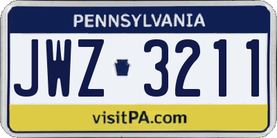 PA license plate JWZ3211