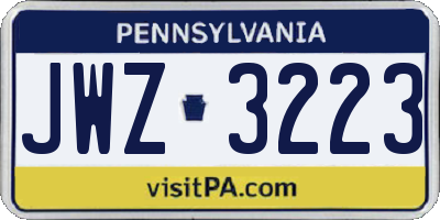 PA license plate JWZ3223