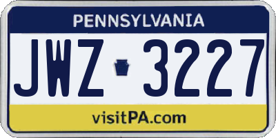 PA license plate JWZ3227