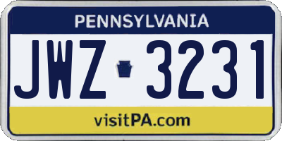 PA license plate JWZ3231