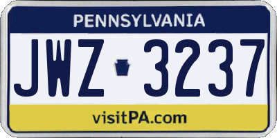 PA license plate JWZ3237