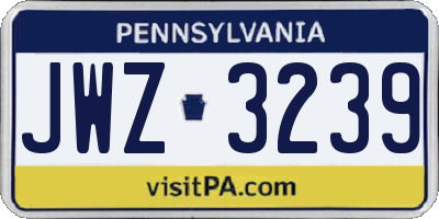 PA license plate JWZ3239