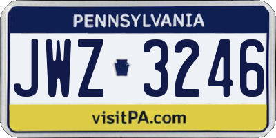 PA license plate JWZ3246