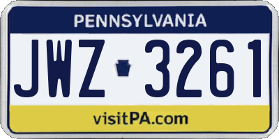PA license plate JWZ3261
