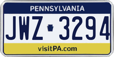 PA license plate JWZ3294