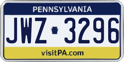 PA license plate JWZ3296