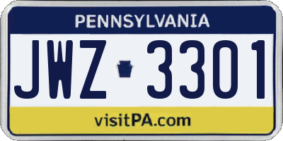 PA license plate JWZ3301