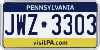 PA license plate JWZ3303