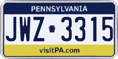 PA license plate JWZ3315