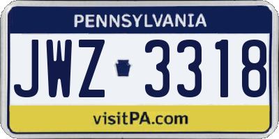 PA license plate JWZ3318