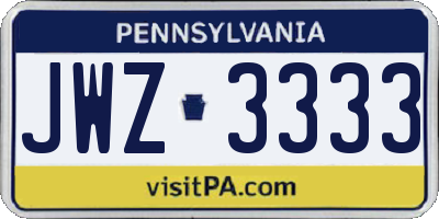 PA license plate JWZ3333