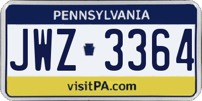 PA license plate JWZ3364