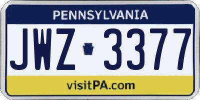 PA license plate JWZ3377