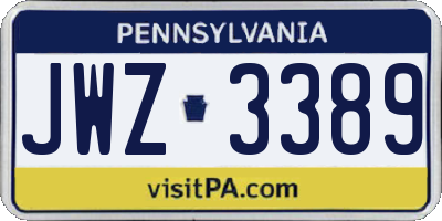 PA license plate JWZ3389