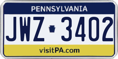 PA license plate JWZ3402