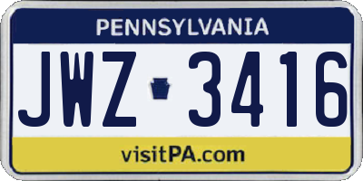 PA license plate JWZ3416