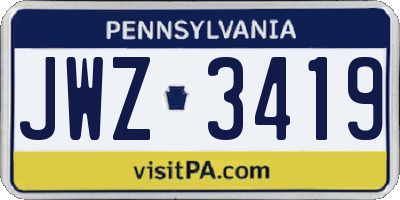 PA license plate JWZ3419
