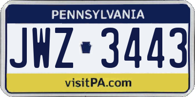PA license plate JWZ3443