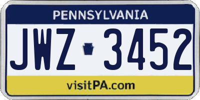 PA license plate JWZ3452