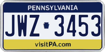 PA license plate JWZ3453