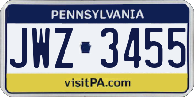 PA license plate JWZ3455