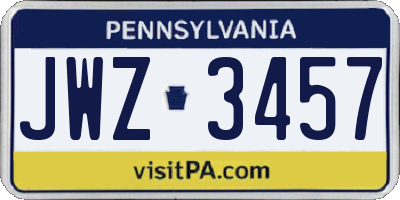 PA license plate JWZ3457