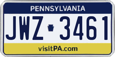 PA license plate JWZ3461
