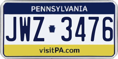 PA license plate JWZ3476