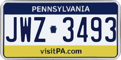 PA license plate JWZ3493
