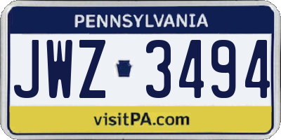 PA license plate JWZ3494