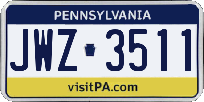 PA license plate JWZ3511