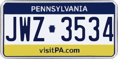 PA license plate JWZ3534
