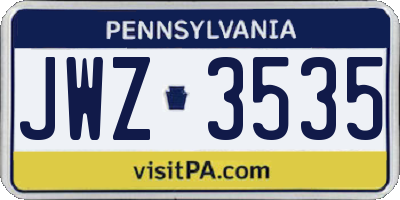 PA license plate JWZ3535