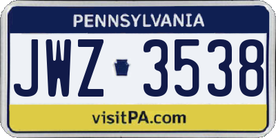 PA license plate JWZ3538
