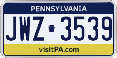 PA license plate JWZ3539