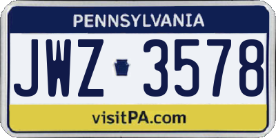 PA license plate JWZ3578