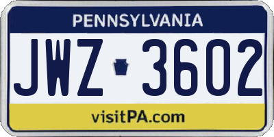 PA license plate JWZ3602