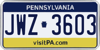 PA license plate JWZ3603