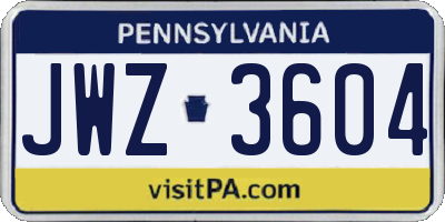 PA license plate JWZ3604