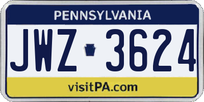 PA license plate JWZ3624