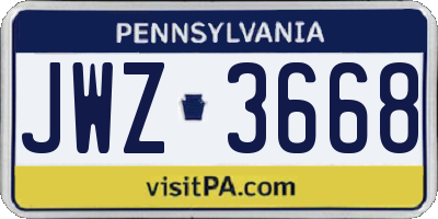 PA license plate JWZ3668