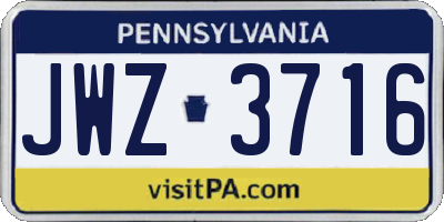 PA license plate JWZ3716