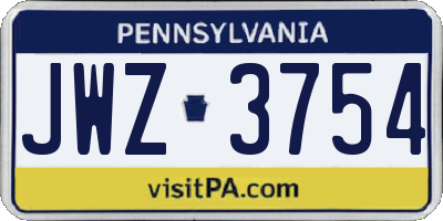 PA license plate JWZ3754