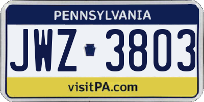 PA license plate JWZ3803