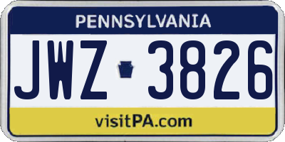 PA license plate JWZ3826