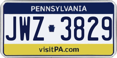PA license plate JWZ3829