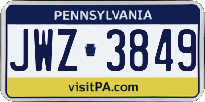 PA license plate JWZ3849